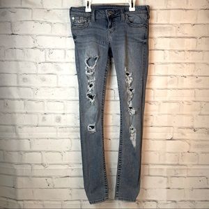 True Religion Distressed Ripped Stella Skinny Jeans Low Rise 29”